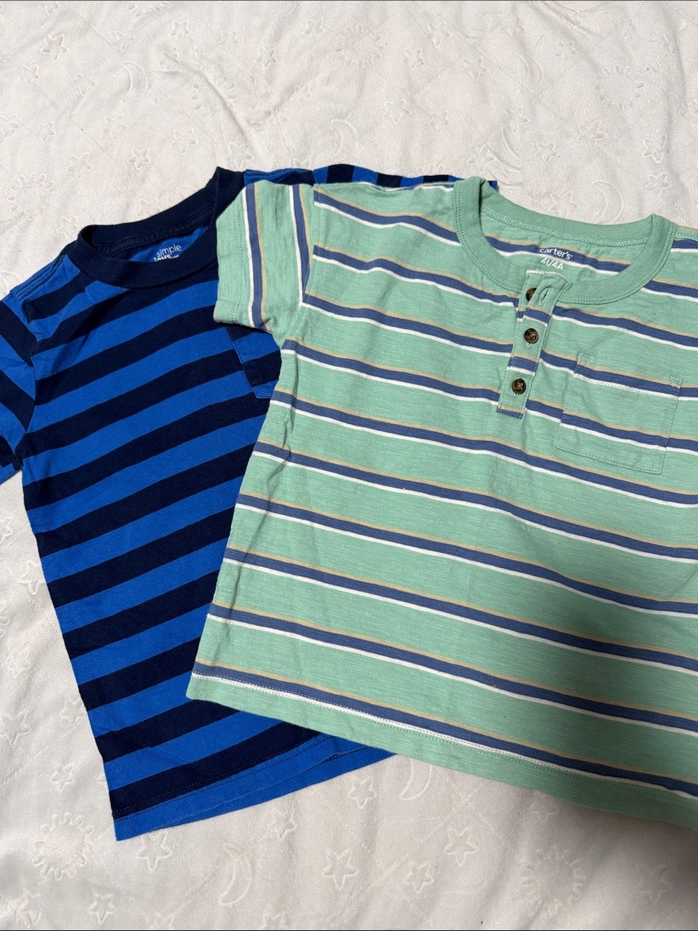 Carter's Blue & Mint Green Striped Short Sleeve Tee Set 4T